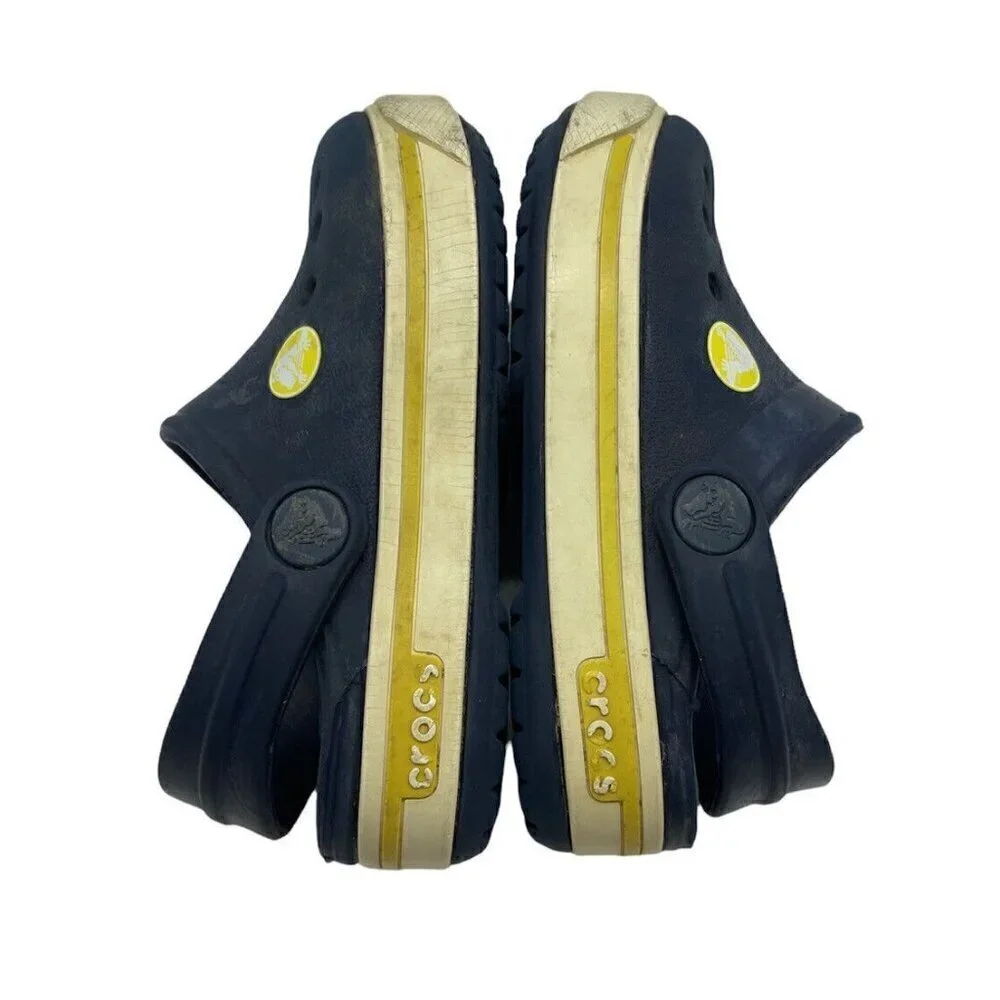 Crocs Navy White Yellow Stripe Crocband Clogs Sandals Toddler Unisex Size C 4-5